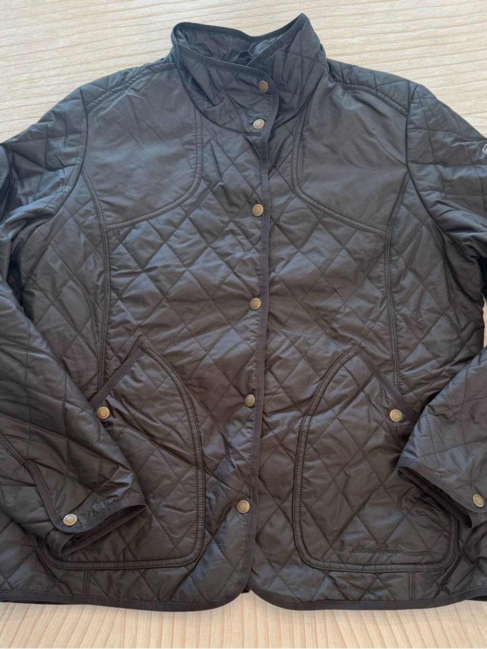 Eddie Bauer Quilted Black Snap-Front Puffer Jacket - Picture 3 of 9